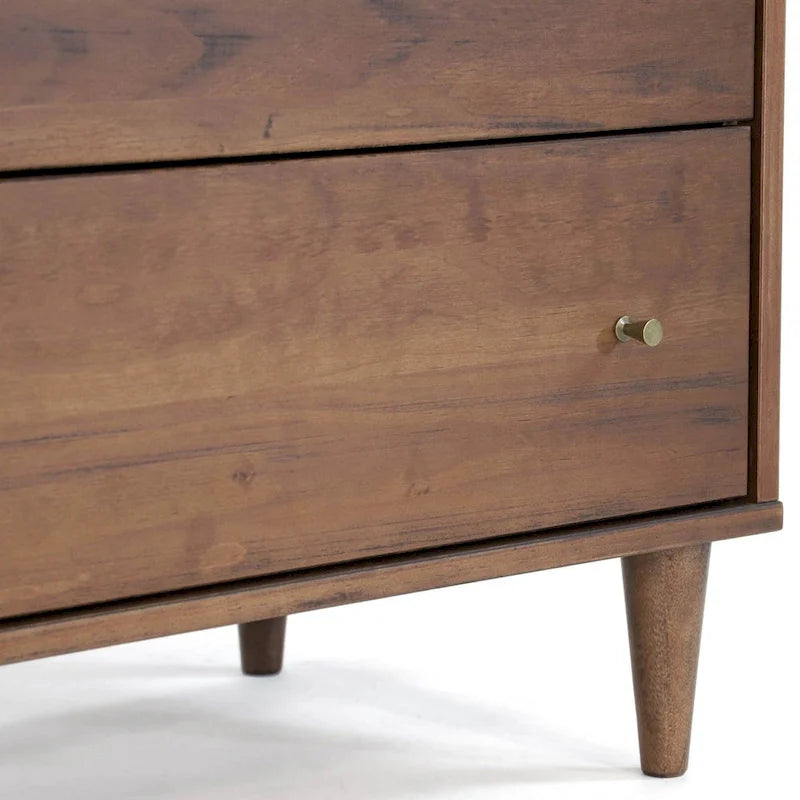 Cassettiera moderna a 6 cassetti in stile Mid-Century, impiallacciatura in legno massello di eucalipto, guide in metallo, maniglie in ottone anticato, cassaforte antiribaltamento a basso contenuto di COV, spazio per riporre gli oggetti in camera da letto