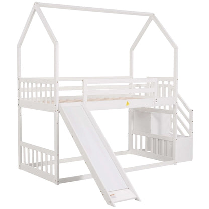 Letto a castello Twin over Twin con scivolo convertibile, scala di stoccaggio posizionabile a sinistra o a destra, grigio