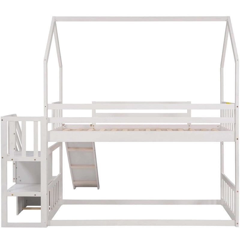 Letto a castello Twin over Twin con scivolo convertibile, scala di stoccaggio posizionabile a sinistra o a destra, grigio