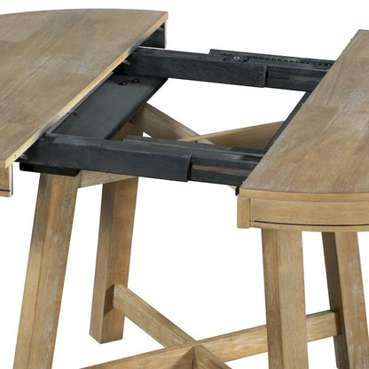 Set da pranzo in stile fattoria da 5 pezzi, tavolo da pranzo rotondo in legno allungabile e 4 sedie da pranzo imbottite