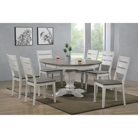 The Gray Barn Avalon 7-piece Dining Set in Stormy White and Ash with Ladderback Chairs