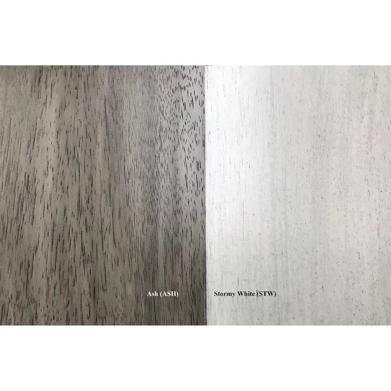Set da pranzo da 7 pezzi, tavolo rotondo con piedistallo da 18", 6 sedie con schienale a pioli, mobili da cucina rustici bicolore, in legno di caucciù, bianco tempestoso, grigio cenere