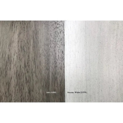 Set da pranzo da 7 pezzi, tavolo rotondo con piedistallo da 18", 6 sedie con schienale a pioli, mobili da cucina rustici bicolore, in legno di caucciù, bianco tempestoso, grigio cenere