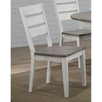 Set da pranzo da 7 pezzi, tavolo rotondo con piedistallo da 18", 6 sedie con schienale a pioli, mobili da cucina rustici bicolore, in legno di caucciù, bianco tempestoso, grigio cenere