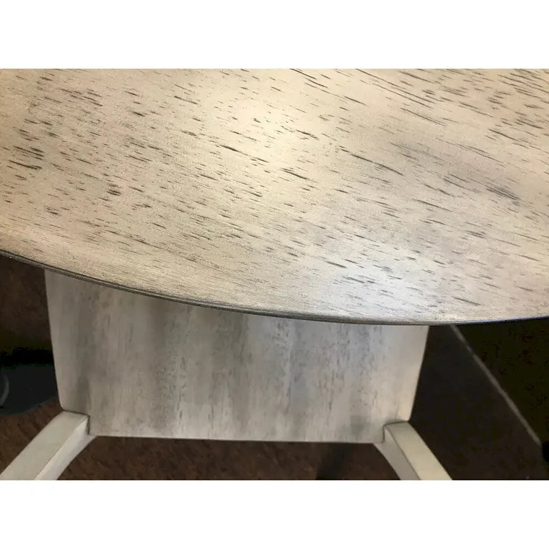 Set da pranzo da 7 pezzi, tavolo rotondo con piedistallo da 18", 6 sedie con schienale a pioli, mobili da cucina rustici bicolore, in legno di caucciù, bianco tempestoso, grigio cenere
