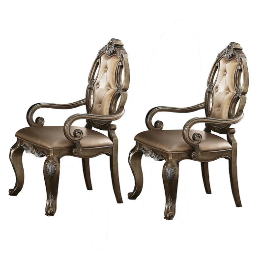 26 Inch Dining Chair, Faux Leather, Set of 2, Champagne Gold
