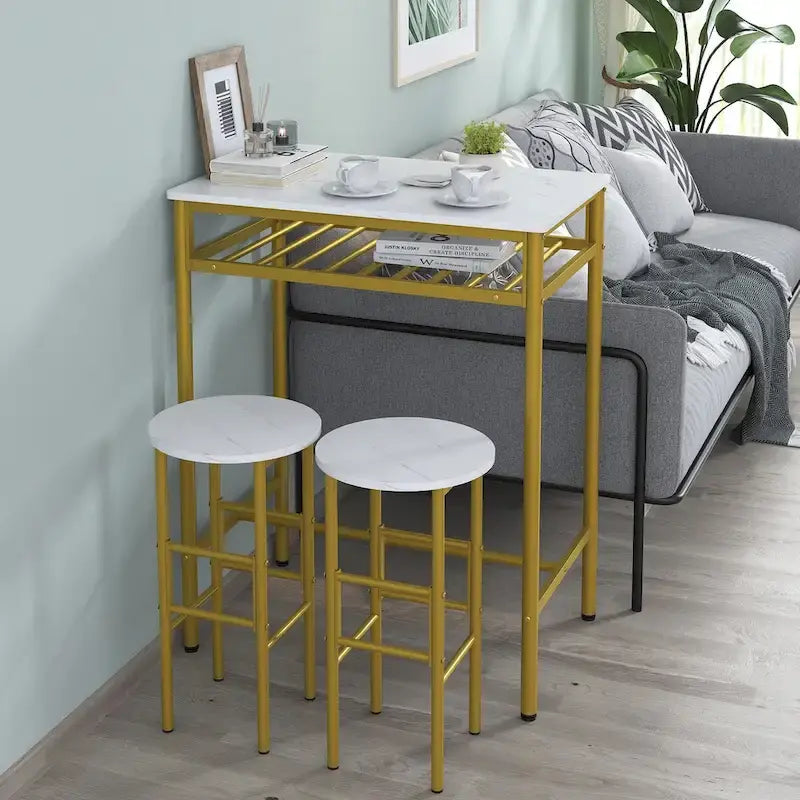 Set di 3 tavoli da bar alti 39,4" con 2 sgabelli, ripiano portaoggetti, struttura in metallo MDF, mobili da cucina per pub e ristoranti industriali
