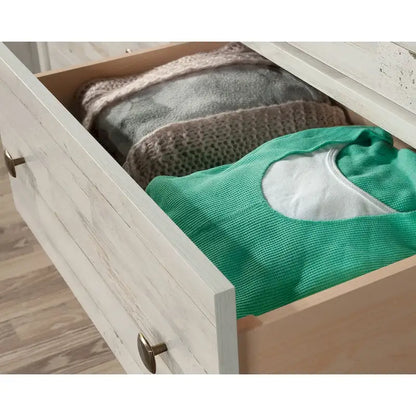 Cassettiera a 6 cassetti, finitura bianca, guide in metallo, fermi di sicurezza, cassetti extra profondi, stile rustico, sistema antiribaltamento, mobili per la camera da letto