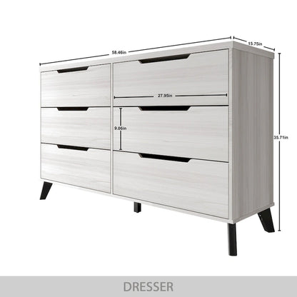 Cassettiera in legno a 6 cassetti, 147 cm di lunghezza, guide in metallo massello, gambe affusolate, maniglie ritagliate, mobili contenitori per camera da letto, grigio chiaro e grigio scuro