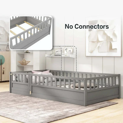 Letto da terra per bambini in legno Montessori con doghe di supporto