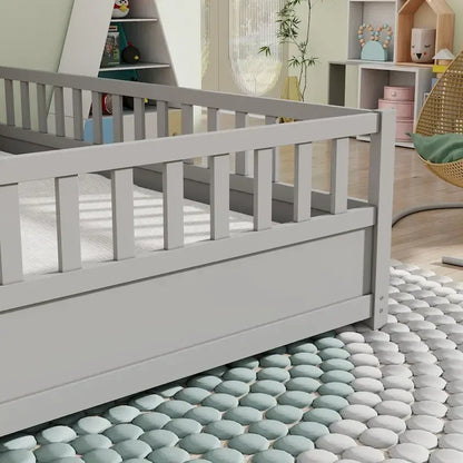 Letto da terra per bambini in legno Montessori con doghe di supporto