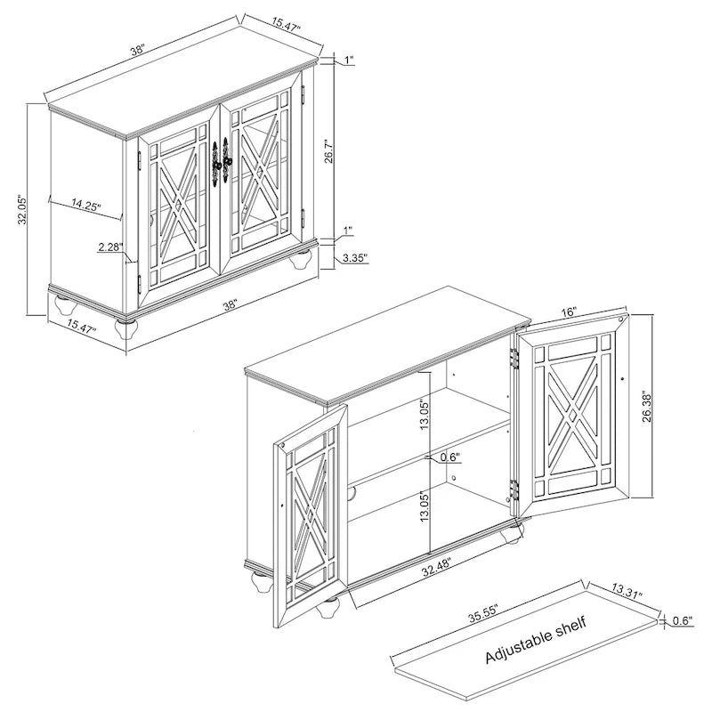 Set credenza a buffet con contenitore floreale da 2 pezzi - Larghezza 55 e 38 pollici - Larghezza 55 e 38 pollici