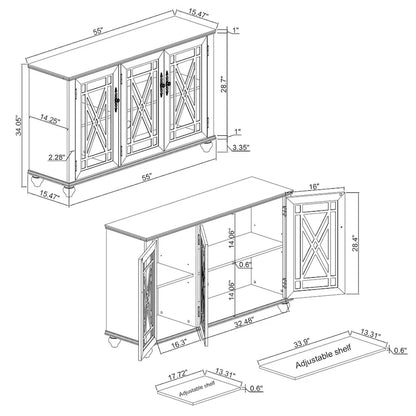 Set credenza a buffet con contenitore floreale da 2 pezzi - Larghezza 55 e 38 pollici - Larghezza 55 e 38 pollici