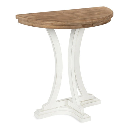 Tavolo consolle semicircolare in legno a mezzaluna con piano rustico anticato a mano e gambe a cavalletto - 30x15x31 pollici