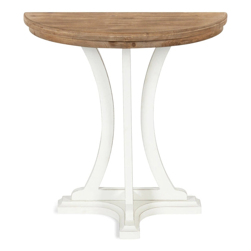 Tavolo consolle semicircolare in legno a mezzaluna con piano rustico anticato a mano e gambe a cavalletto - 30x15x31 pollici