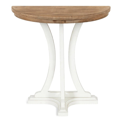 Tavolo consolle semicircolare in legno a mezzaluna con piano rustico anticato a mano e gambe a cavalletto - 30x15x31 pollici