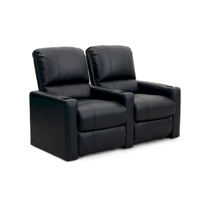 Fila di 2 poltrone reclinabili manuali in pelle per home theater, schienale alto 42", chaise longue da 68", supporto lombare, sedili larghi 23", sala multimediale salvaspazio