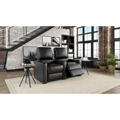 Fila di 2 poltrone reclinabili manuali in pelle per home theater, schienale alto 42", chaise longue da 68", supporto lombare, sedili larghi 23", sala multimediale salvaspazio