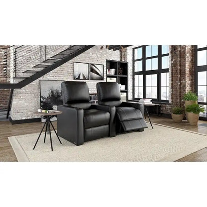 Fila di 2 poltrone reclinabili manuali in pelle per home theater, schienale alto 42", chaise longue da 68", supporto lombare, sedili larghi 23", sala multimediale salvaspazio