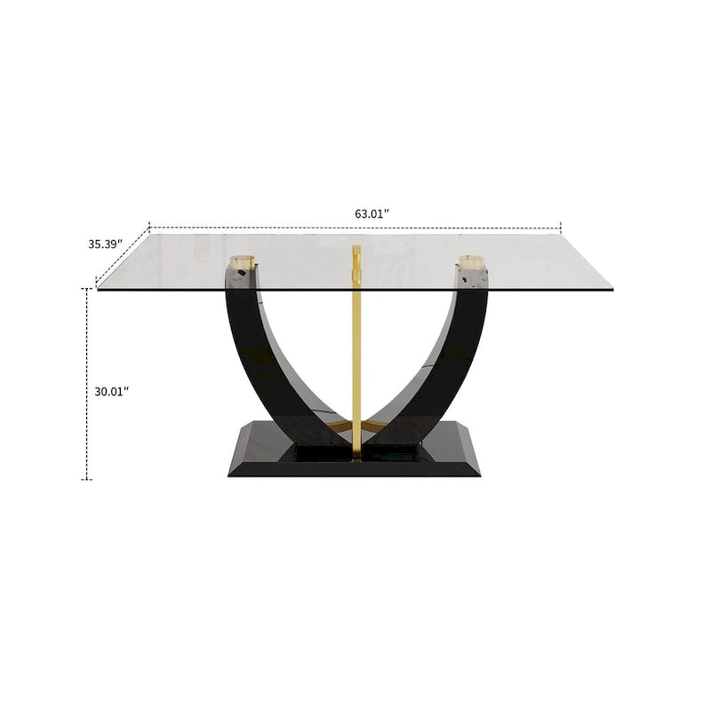 Tavolino da caffè rettangolare moderno ed elegante con piano in vetro e base in legno