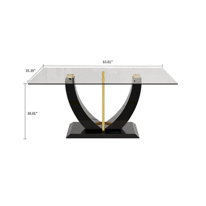 Tavolino da caffè rettangolare moderno ed elegante con piano in vetro e base in legno