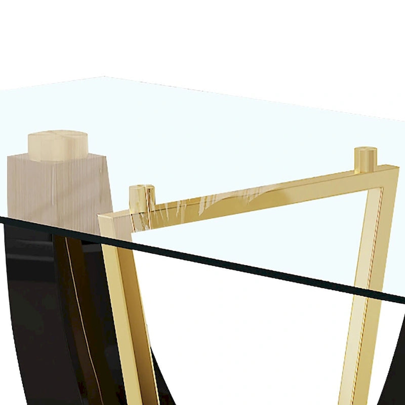 Tavolino da caffè rettangolare moderno ed elegante con piano in vetro e base in legno