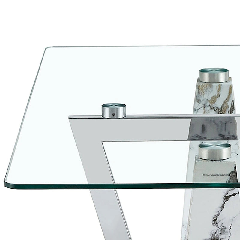 Tavolino da caffè rettangolare moderno ed elegante con piano in vetro e base in legno