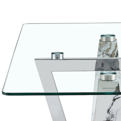 Tavolino da caffè rettangolare moderno ed elegante con piano in vetro e base in legno