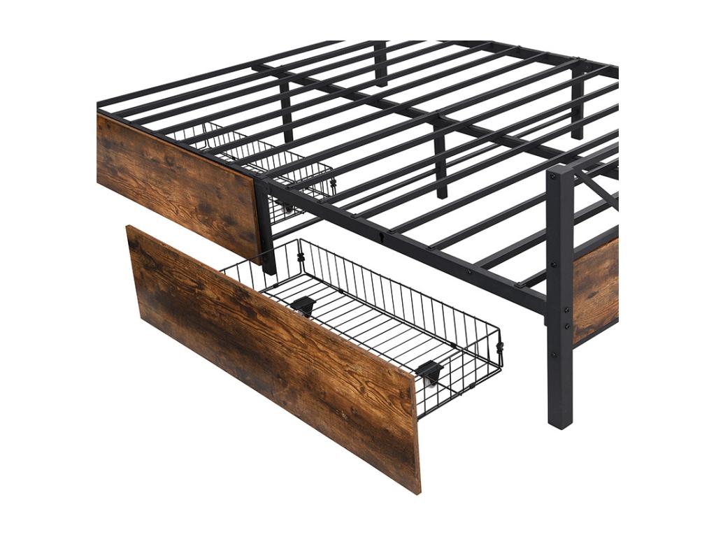 Struttura letto in metallo marrone a 2 cassetti, 140 x 200 cm