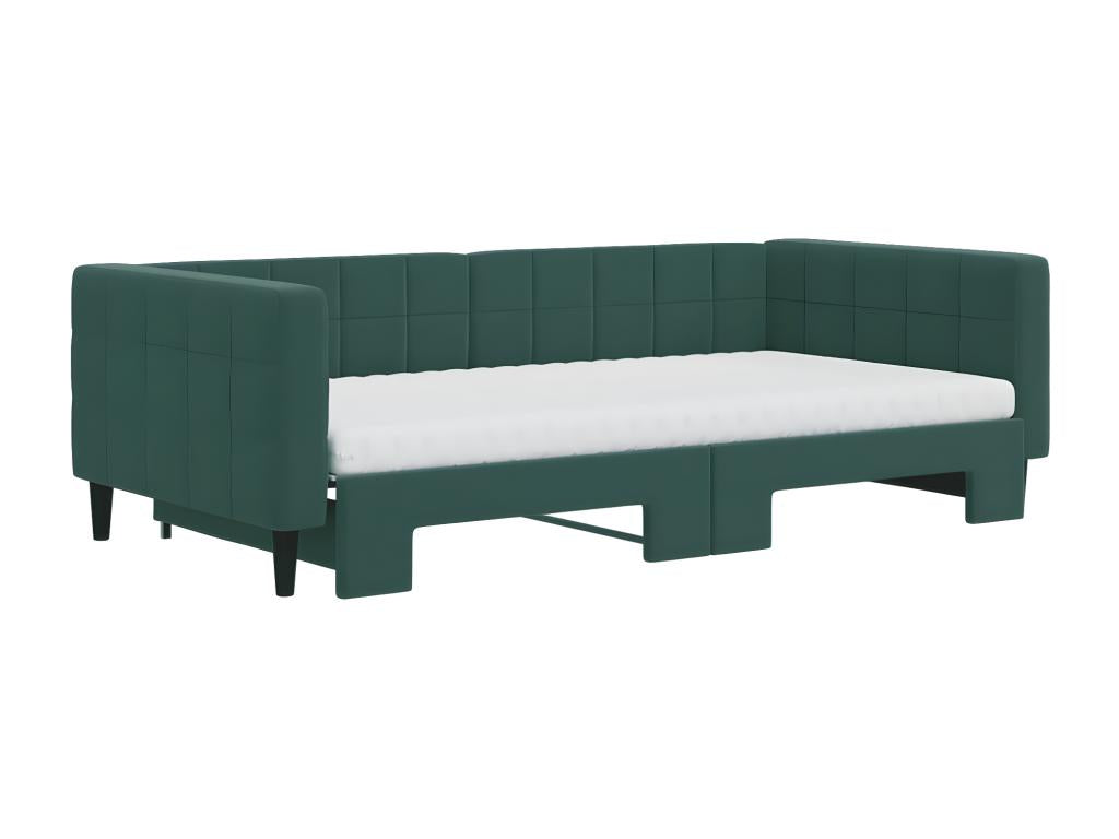 Struttura letto in velluto verde con materasso, 100 x 200 cm
