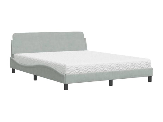 Struttura letto in velluto grigio con materasso, 160 x 200 cm