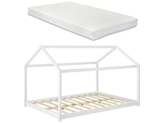 Struttura letto bianca con materasso, 140 x 200 cm