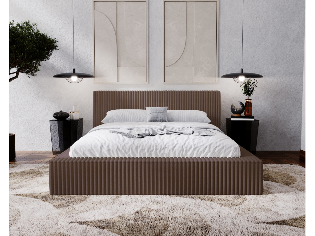 Struttura letto in tessuto marrone con contenitore, 180 x 200 cm