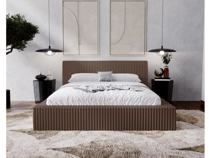 Struttura letto in tessuto marrone con contenitore, 180 x 200 cm