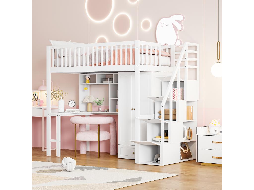 Struttura letto bianca con contenitore, 90 x 200 cm