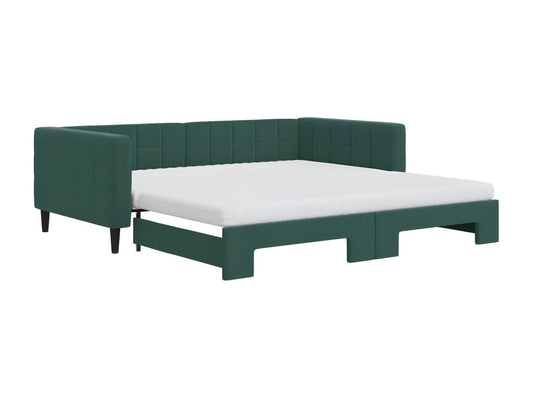 Struttura letto in velluto verde con materasso, 100 x 200 cm
