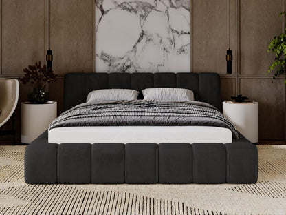 Struttura letto in velluto nero con contenitore, 160 x 200 cm