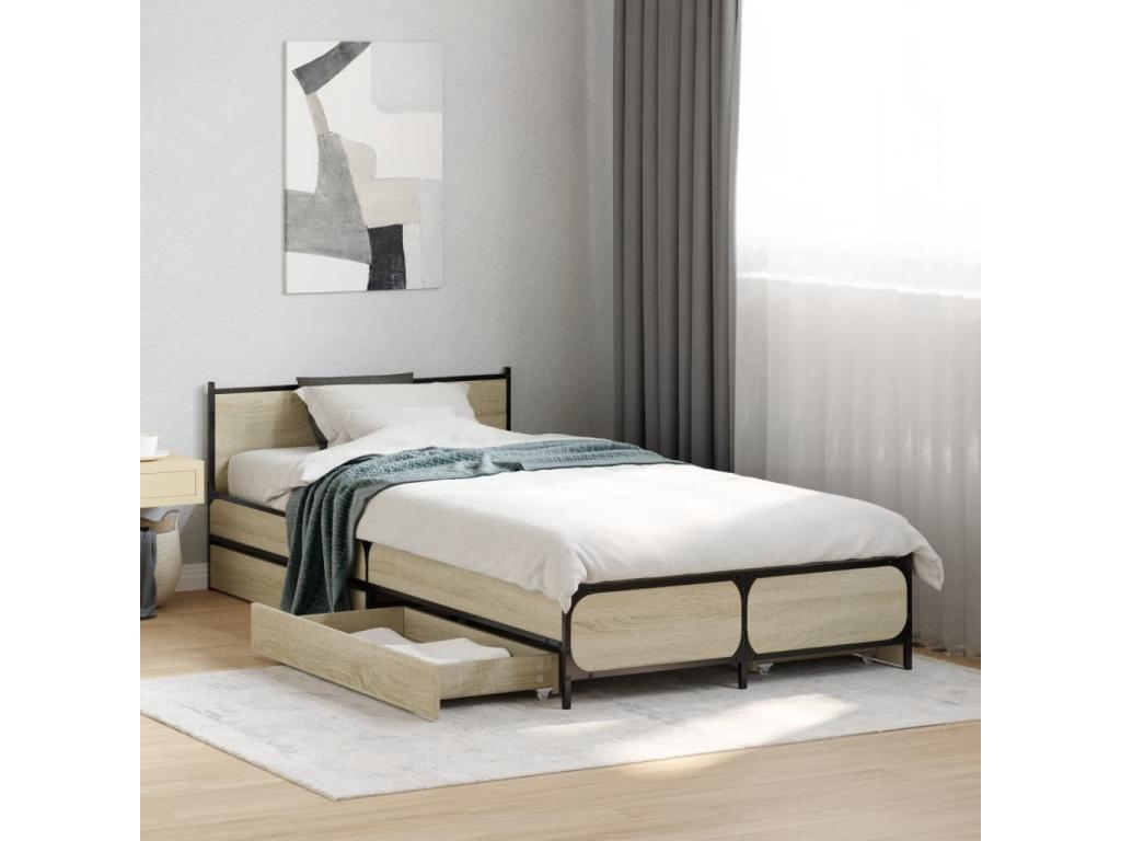 Struttura letto marrone con materasso, 75 x 190 cm