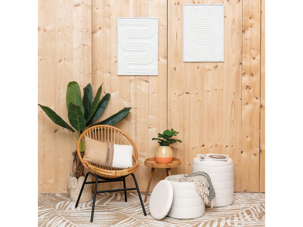 Pouf in tessuto bouclé bianco