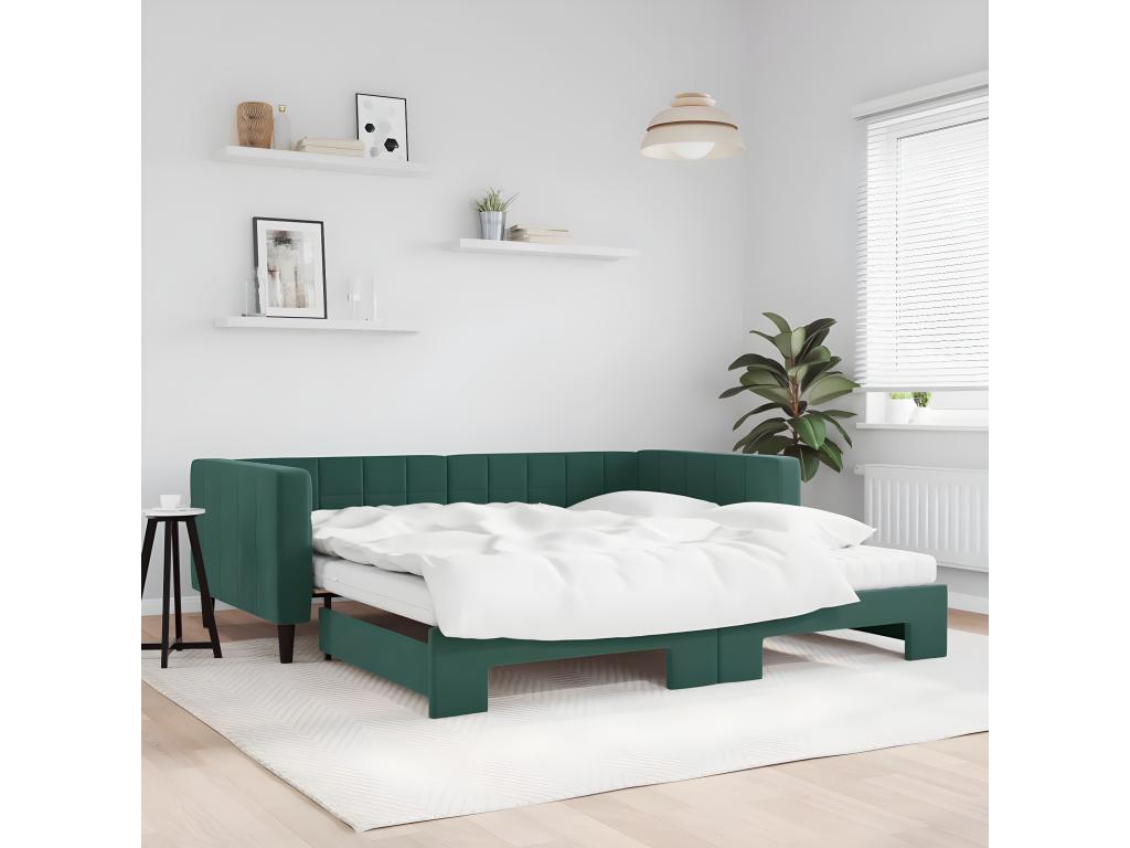 Struttura letto in velluto verde con materasso, 100 x 200 cm