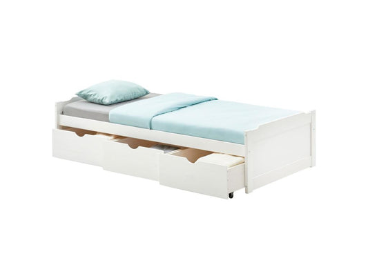 Struttura letto bianca con contenitore, 3 cassetti, 90 x 190 cm