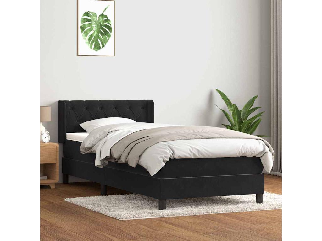 Struttura letto in velluto nero con materasso, 80 x 210 cm