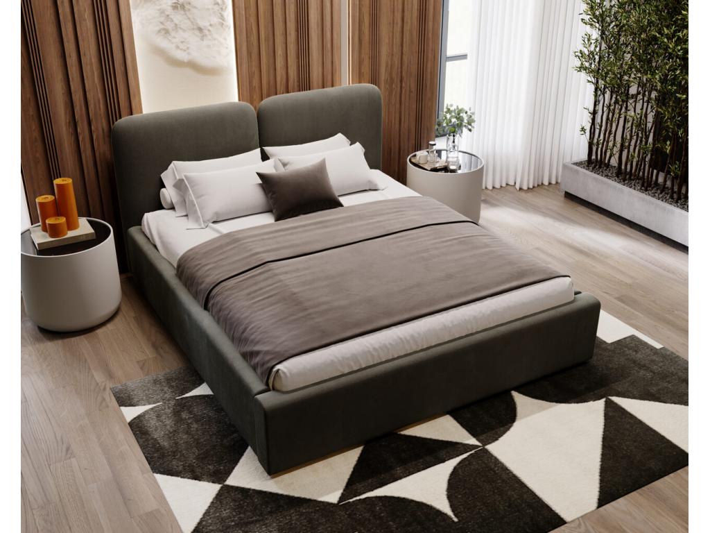 Struttura letto in velluto grigio antracite con contenitore, 140 x 200 cm