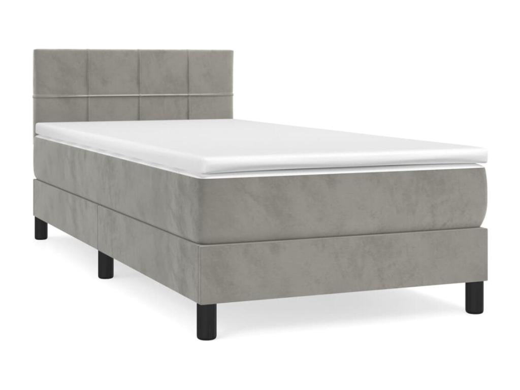Struttura letto in velluto grigio con materasso, 80 x 200 cm