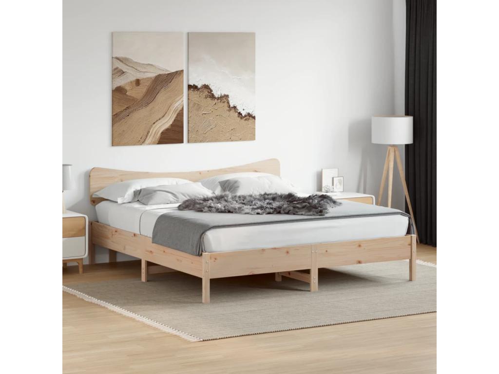 Struttura letto in legno massello marrone con materasso, 200 x 200 cm