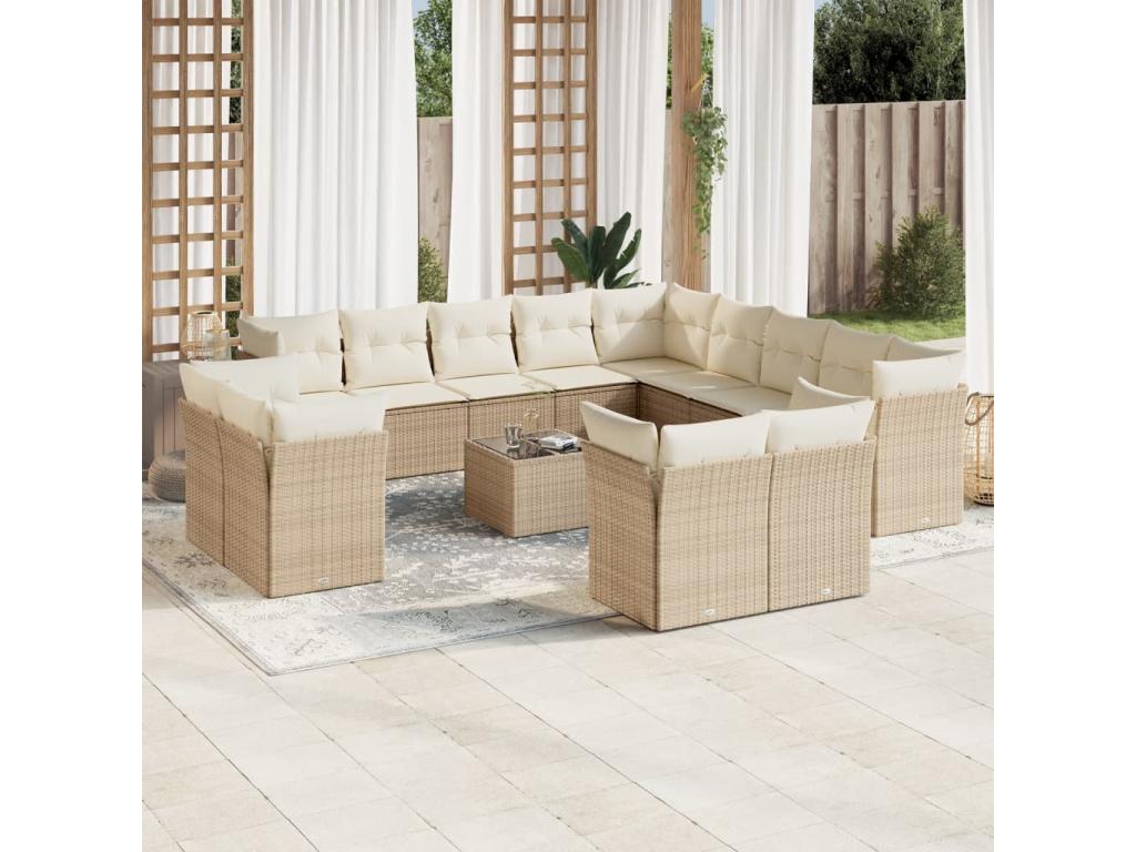 Set di mobili da esterno in vimini intrecciato in resina beige