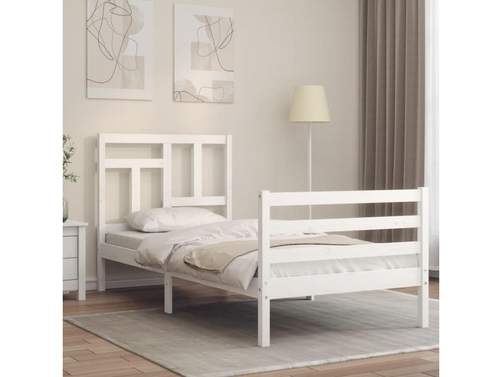 Struttura letto in legno massello bianco con materasso